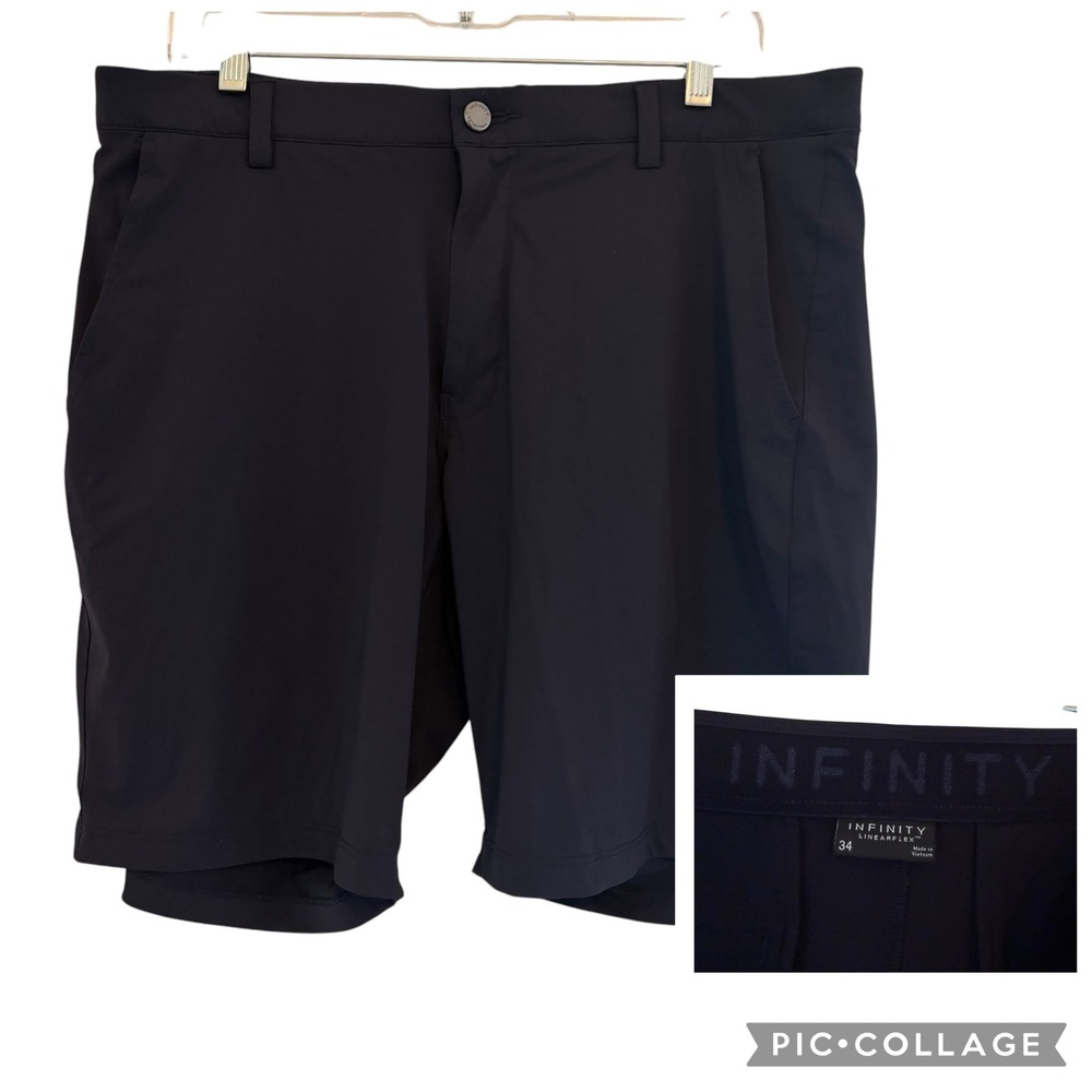 Infinity Linearflex Performance Shorts Mens 34 Black High Stretch Golf Athletic
